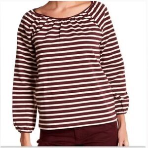 J. Crew Deep Red Stripe Cotton Top in Brown and White